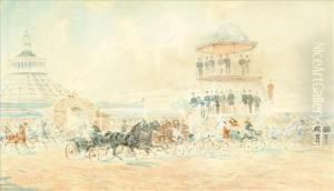 Carriageracing With Kaiser Franz Josef Looking On From The Stands by Hans Gottfried Wilda