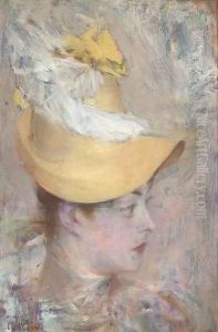 Testa di signora con capellino giallo (Il cappello giallo) by Giovanni Boldini