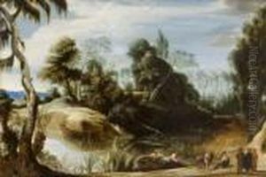 Paysage De Riviere Anime De Pecheurs by Jan Wildens