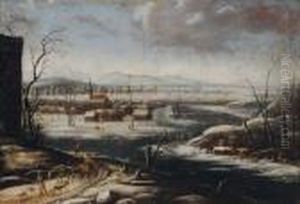 Bergers Et Troupeaux Traversant Unpaysage Sous La Neige by Jan Wildens