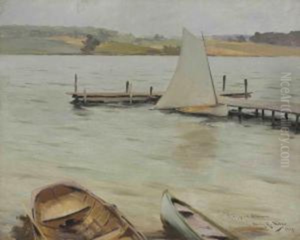 Boats Along The Shore, Silver Lake, New York - view 1