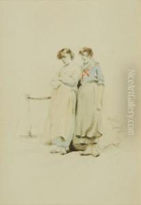 Watercolor Sketch Of Two Women by Irving Ramsay Wiles