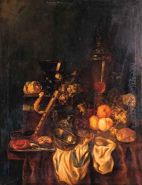 A Berkemeyer, Grapes And A Peeled Lemon On A Jewelry Box, Peaches, An Orange And Grapes In A Wan-Li Dish, Crabs And A Knife On A Pewter Plate - view 1