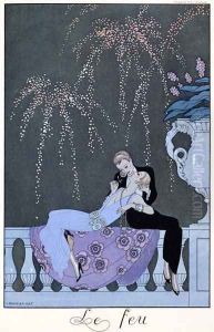 The Fire, illustration for 'Fetes Galantes' by Georges Barbier