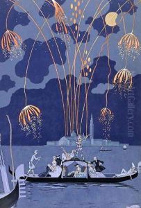 Fireworks in Venice, illustration for 'Fetes Galantes' by Georges Barbier