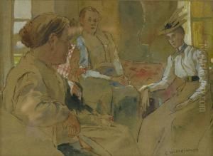 Interior Med Samtalande Sallskap by Carl Wilhelm Wilhelmson
