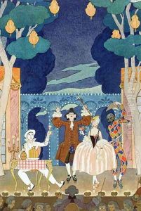 Pantomime Stage, illustration for 'Fetes Galantes' by Georges Barbier