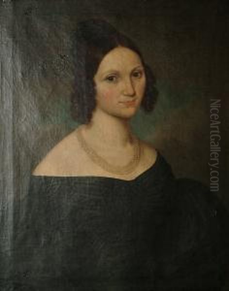 Portrait Half Length Of A Young Lady, Wearing A Green Dress And A Pearl Necklace, Thought To Be Miss Jane Potter - view 1
