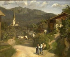 Bauern Auf Der Strase Eines Bergdorfes by Josef Wilk