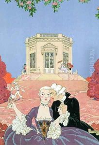 The Indolents, illustration for 'Fetes Galantes' by Georges Barbier