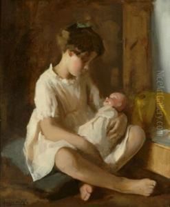 Young Girl With Doll by Leslie Wilkie