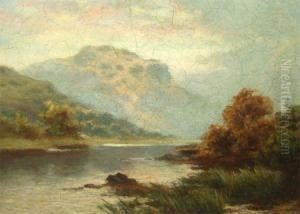River And Mountain Landscape by R. Ellis Wilkinson