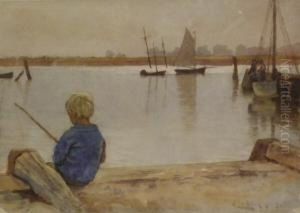 Boy Fishing 'st Ives Cornwall' by R. Ellis Wilkinson