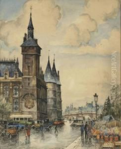 Promeneurs Sur Les Quais Pres De La Conciergerie A Paris by Frank Will