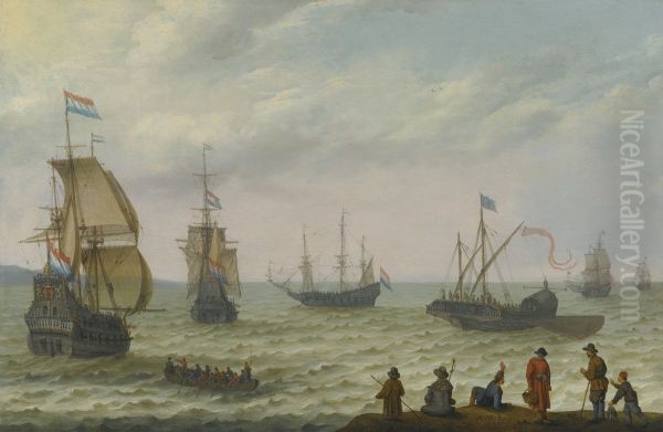 Coastal Landscape With Dutch Shipping In Choppy Seas - view 1
