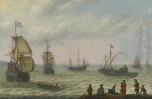 Coastal Landscape With Dutch Shipping In Choppy Seas by Abraham Willaerts