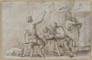 Satyre Attable Avec Des Paysans by Abraham Willaerts