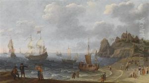 Coastal Landscape With Fishermen Hauling In Their Catch by Isaac Willaerts