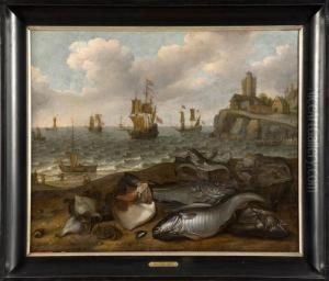 Nature Morte Aux Poissons Devant La Mer by Isaac Willaerts