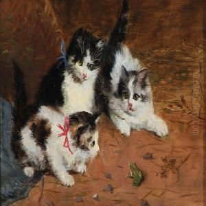 Three Kittens And A Frog by Willand