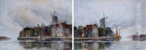 Dutch River Scenes With Various Shipping by Norris Fowler Willatt