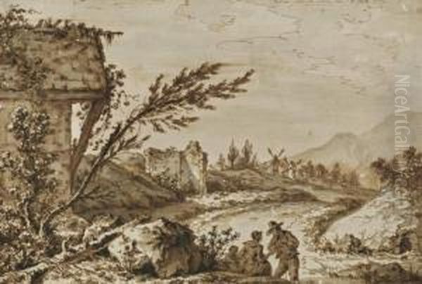 Personnages Assis Dans La Campagne - view 1