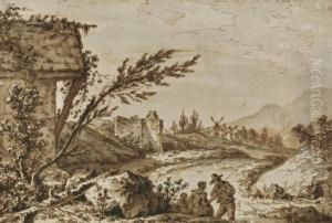 Personnages Assis Dans La Campagne by Johann Georg Wille