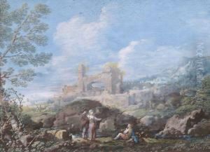 Zwei Campagnalandschaften Mit Reicher Ruinenstaffage by Johann Georg Wille