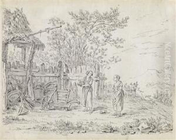 A Draw Well And Two Peasant Women Near A Barn - view 1
