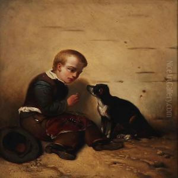 A Little Boy Feeding His Dog - view 1