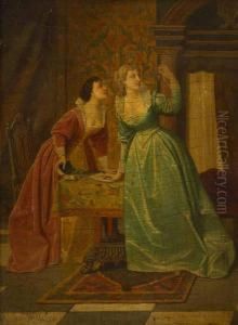 Deux Jeunes Femmes Admirant Des Bijoux by Louis Willems