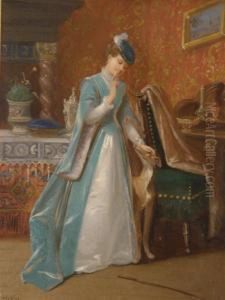 Lady In An Interior With Her Dog by Louis Willems