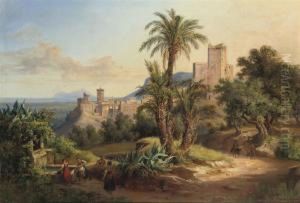 By A Fountain In The Roman Campagna by Ernst Willers