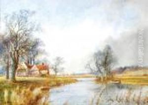 Farmhouse By A River; Sheep By A Stream by Arthur Willett