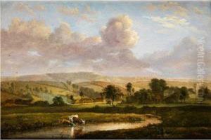 Englische Landschaft Mit Kuhen Ambachufer by Frederick William Cartwright