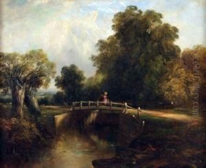 River Landscape With Figure Group On A Bridge River Landscape With Figure Group On A Bridge