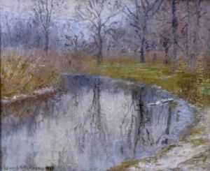 Landscape With Reflecting Trees On Creek