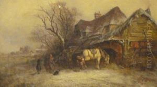 Reshoeing The Horse In Winter Landscape - view 1