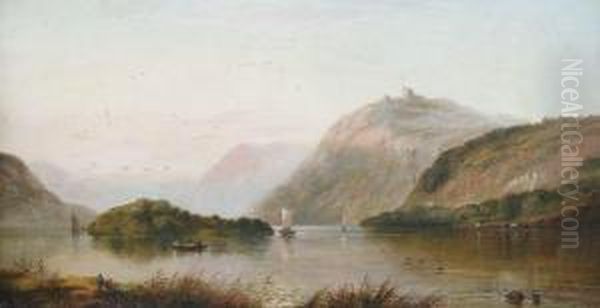 Abendliche Rheinlandschaft Mit Der Burg Hammerstein - view 1