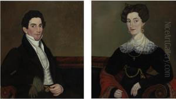 Gentleman With Doe-skin Gloves, Gold Watch And Watch-winder And Lady With Jewels And Paisley Shawl: A Pair Of Portraits - view 1