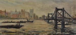 Boats Near Old Lambeth Bridge by Terrick John Williams
