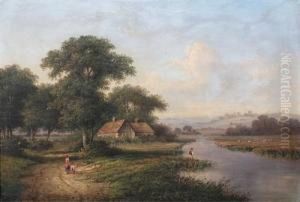 Figures By A Riverside Cottage