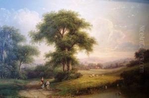 Children And Sheep By A Pond
