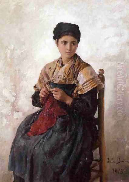 Young Woman Knitting - view 1