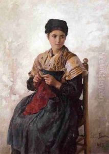 Young Woman Knitting by Jules Breton