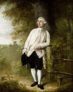 Portrait Of A Gentleman, Full-length, In A White Coat And Embroidered Waistcoat, Holding A Black Hat, Standing Before A Landscape Portrait Of A Gentleman, Full-length, In A White Coat And Embroidered Waistcoat, Holding A Black Hat, Standing Before A Landscape