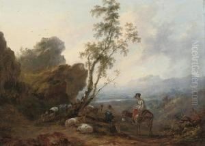 Fisherfolk And Cattle On The Seashore; And A Mountainous Landscapewith Figures And Goats On A Track Fisherfolk And Cattle On The Seashore; And A Mountainous Landscapewith Figures And Goats On A Track