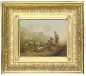 A Pastoral Landscape With Children Tending A Herd Of Goats A Pastoral Landscape With Children Tending A Herd Of Goats