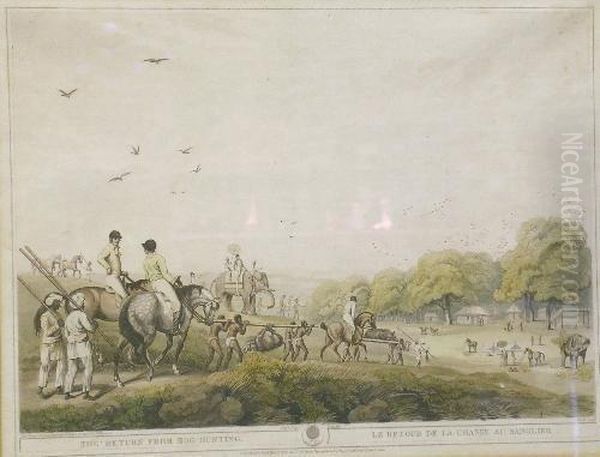 Set Of Five Georgian Colonial Indian Hog Hunting Scene - view 1