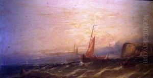 Fishing Boats At Harbour Entrance by William Henry Williamson